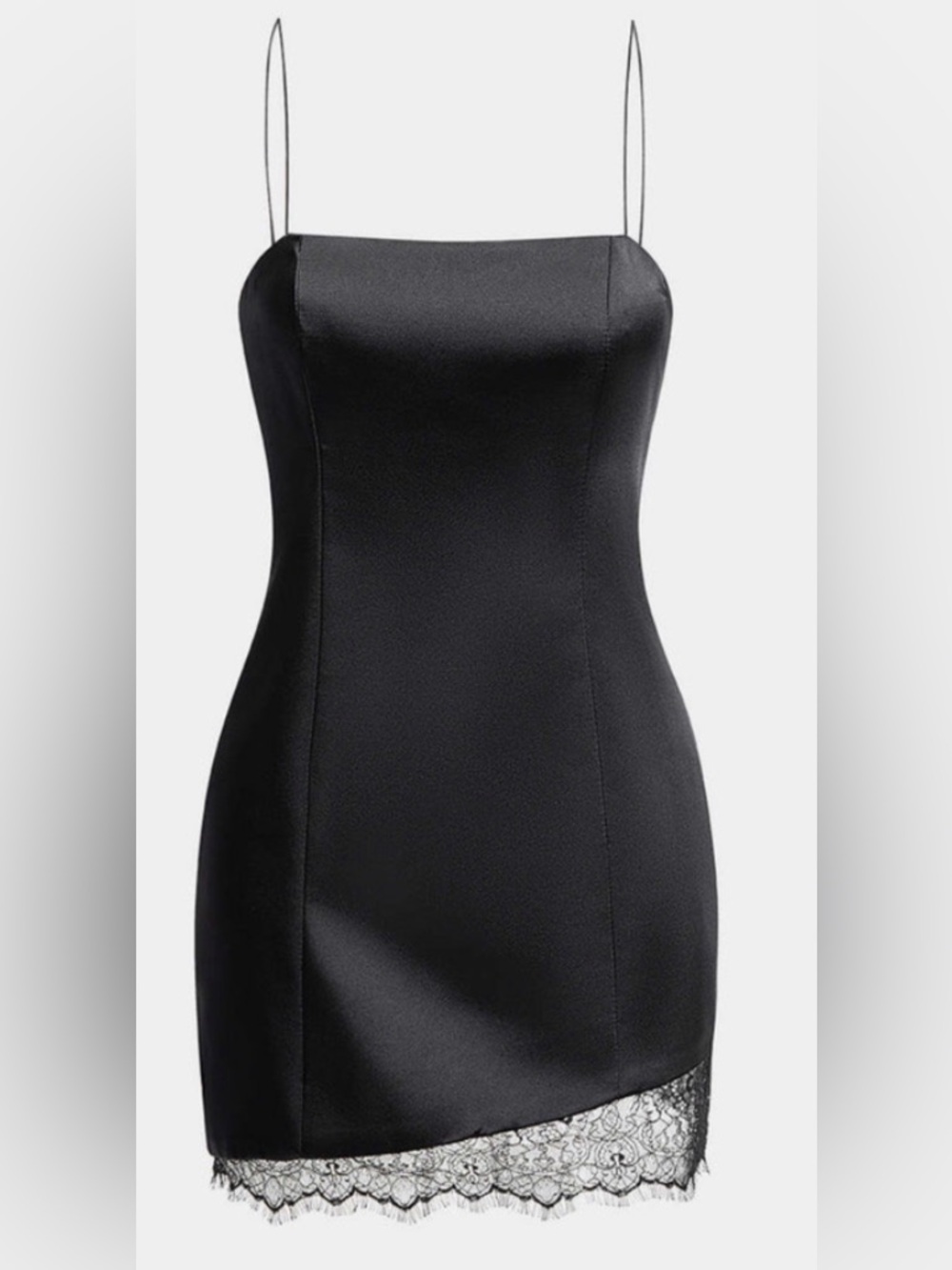 Zara Black Satin like Mini Dress with Lace Hem